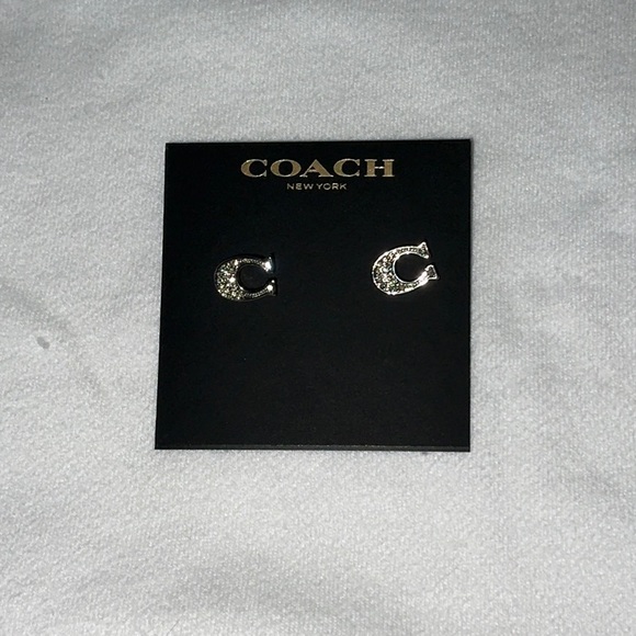 Coach Silver Crystal 'C' Logo Stud Earrings Absolutely Stunning 🤩 - Picture 2 of 2